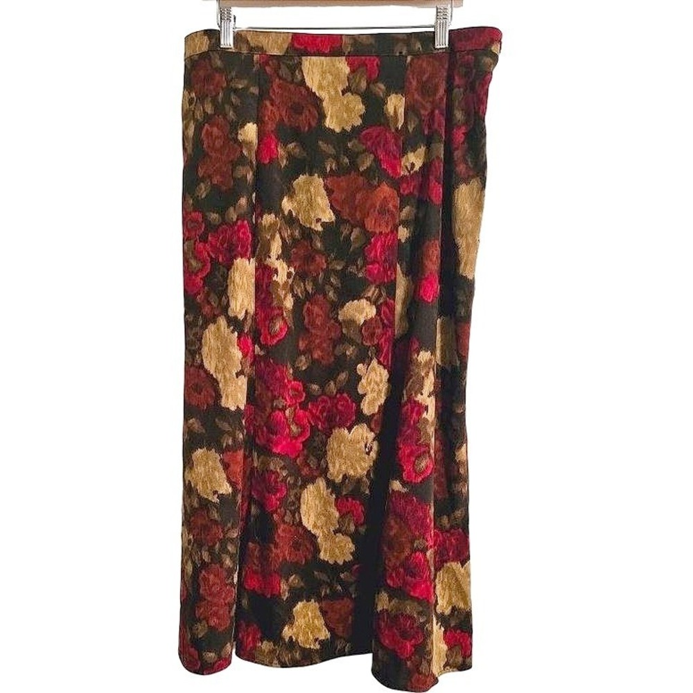 Notations Maxi‎ Floral Skirt Size Large red brown side button